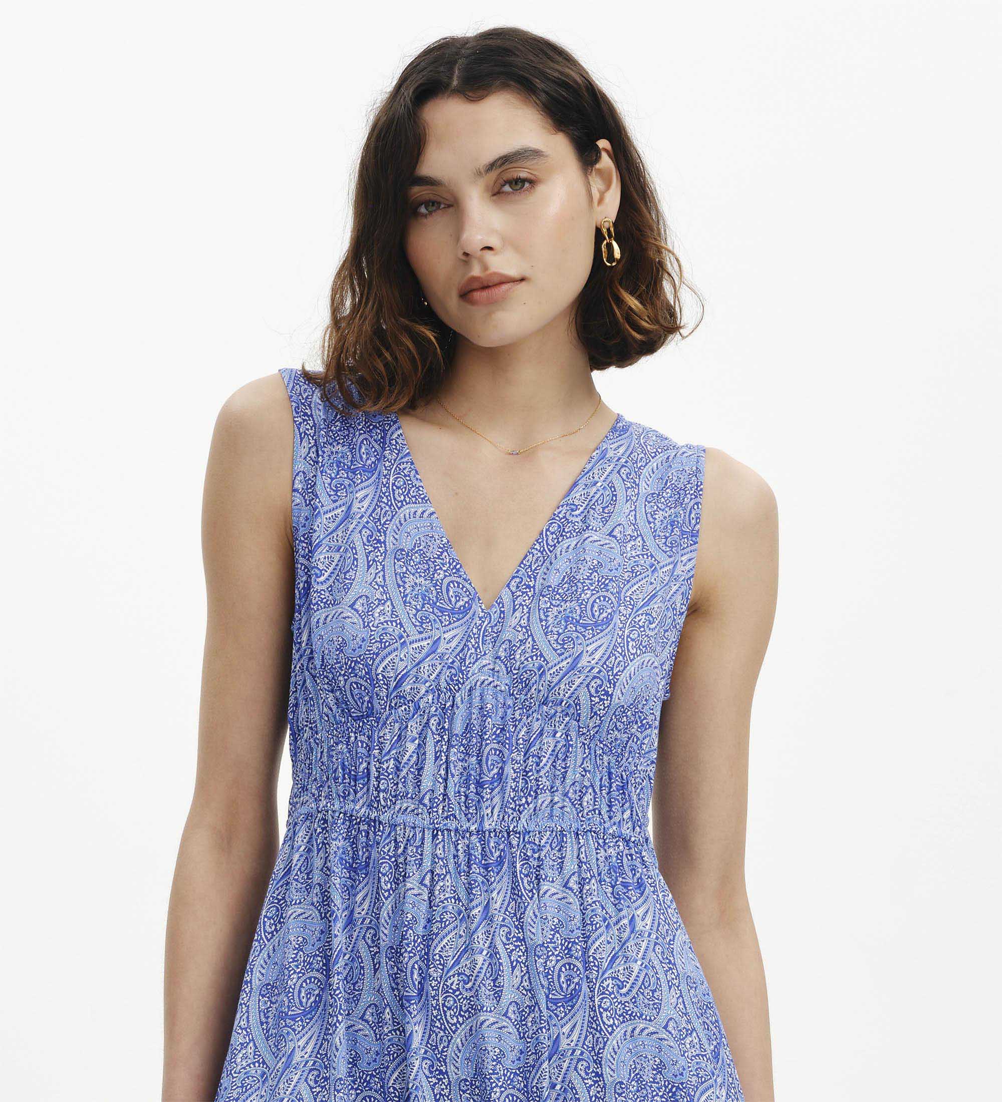 Stacey Blue Paisley Sleeveless Tiered Midi Dress - Image 2