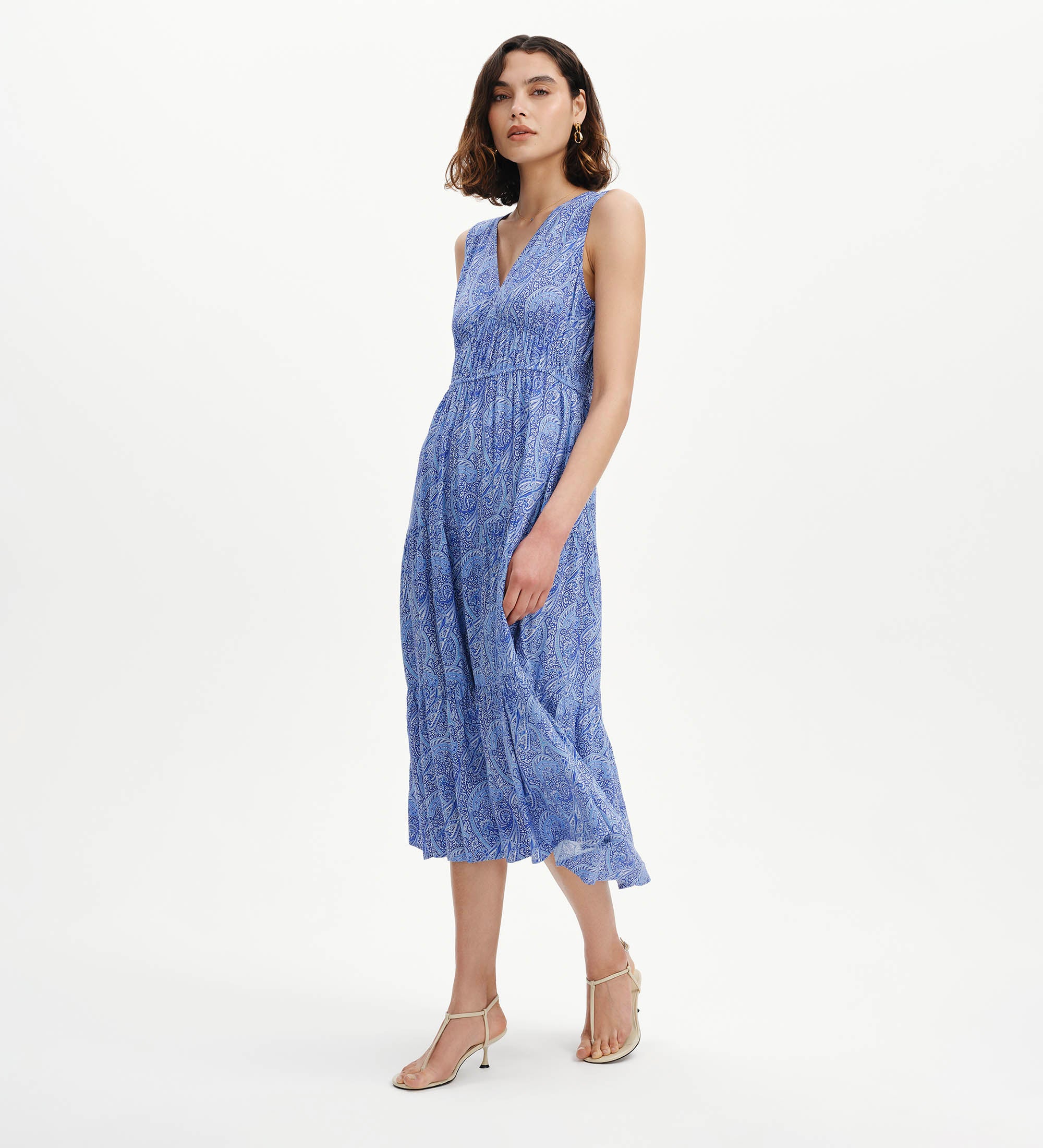 Stacey Blue Paisley Sleeveless Tiered Midi Dress - Image 5