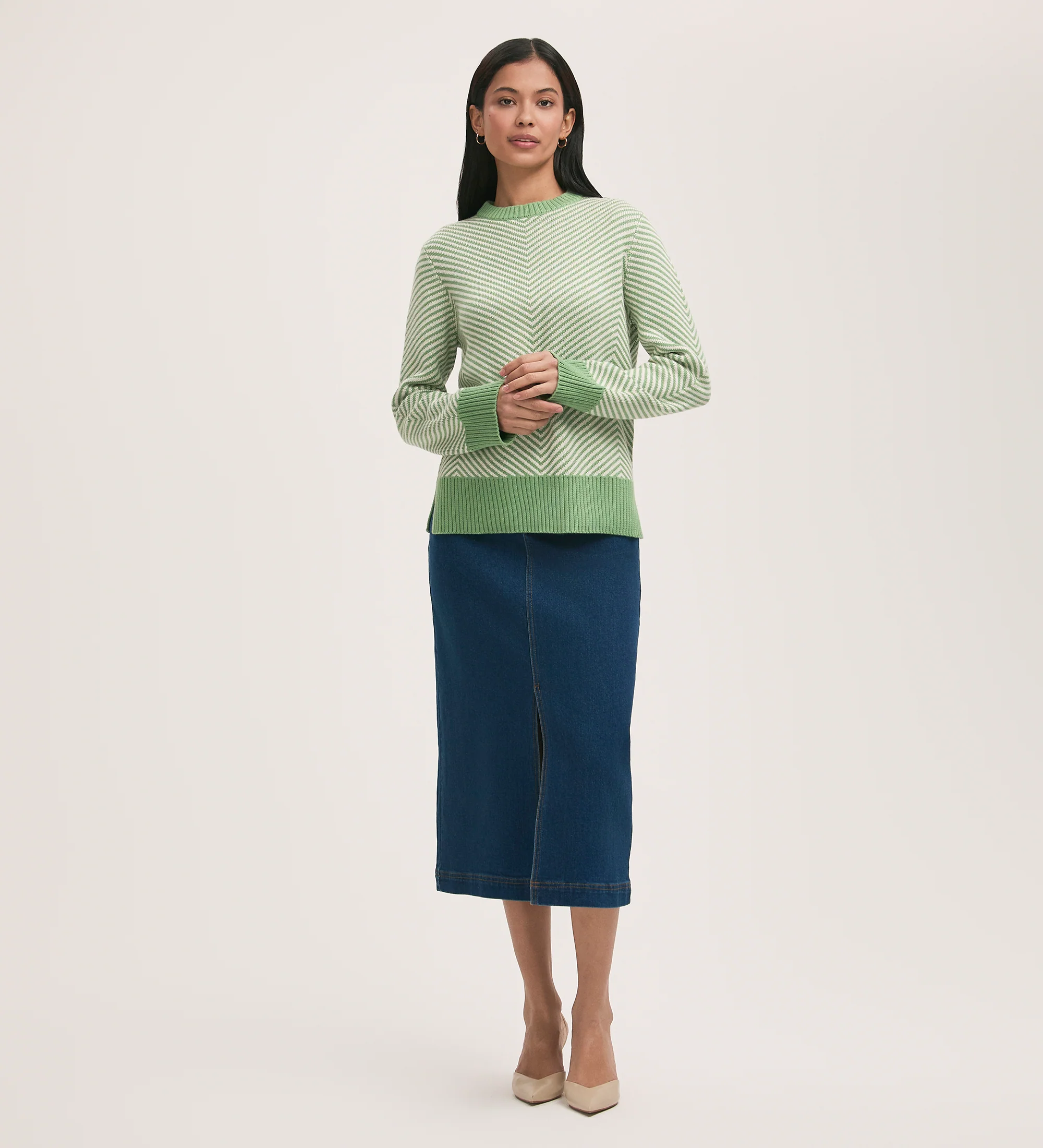 Stella Green Chevron Cotton Crew Neck Jumper - Image 2