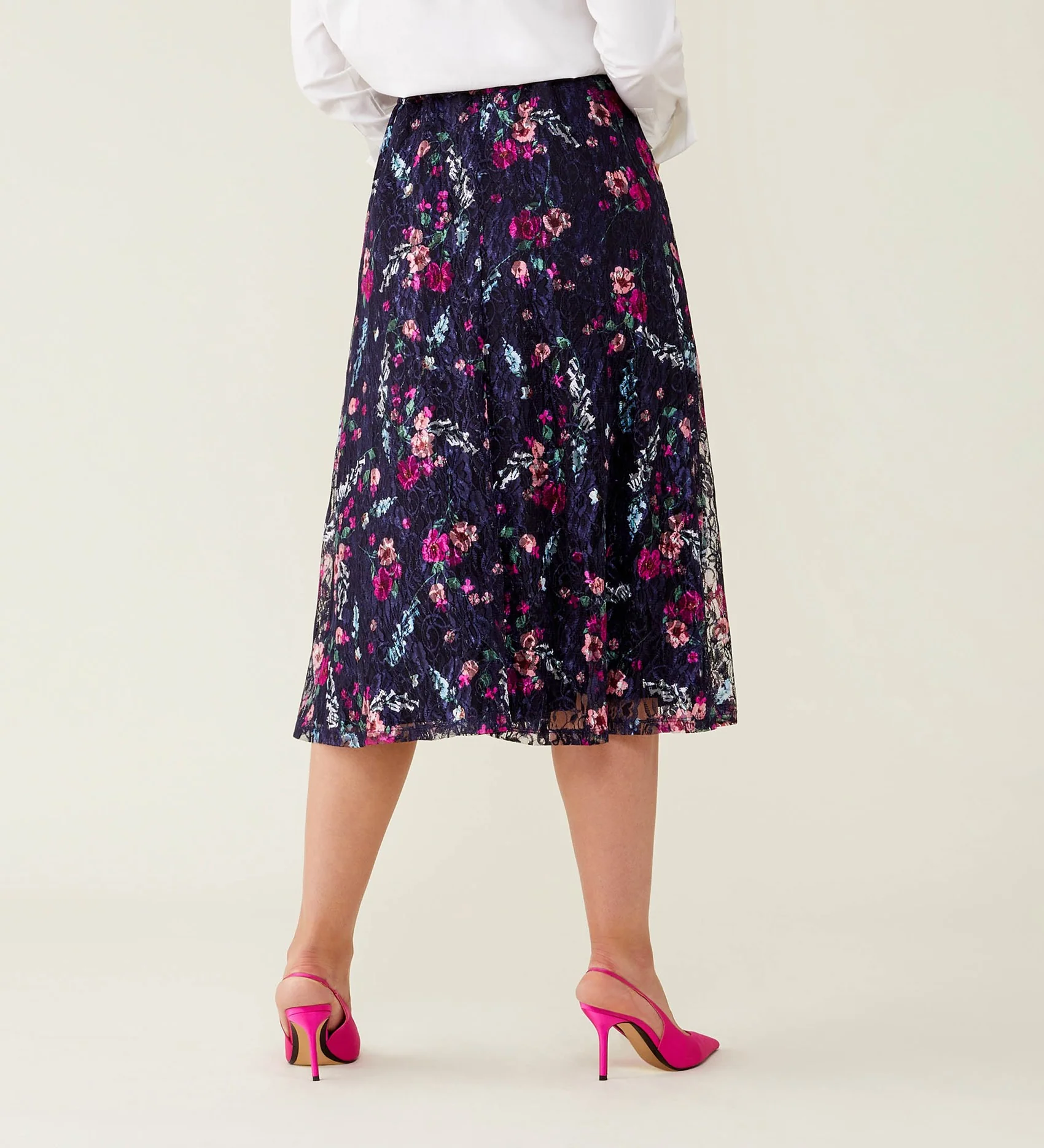 Steph Navy Floral Lace Skirt - Image 4