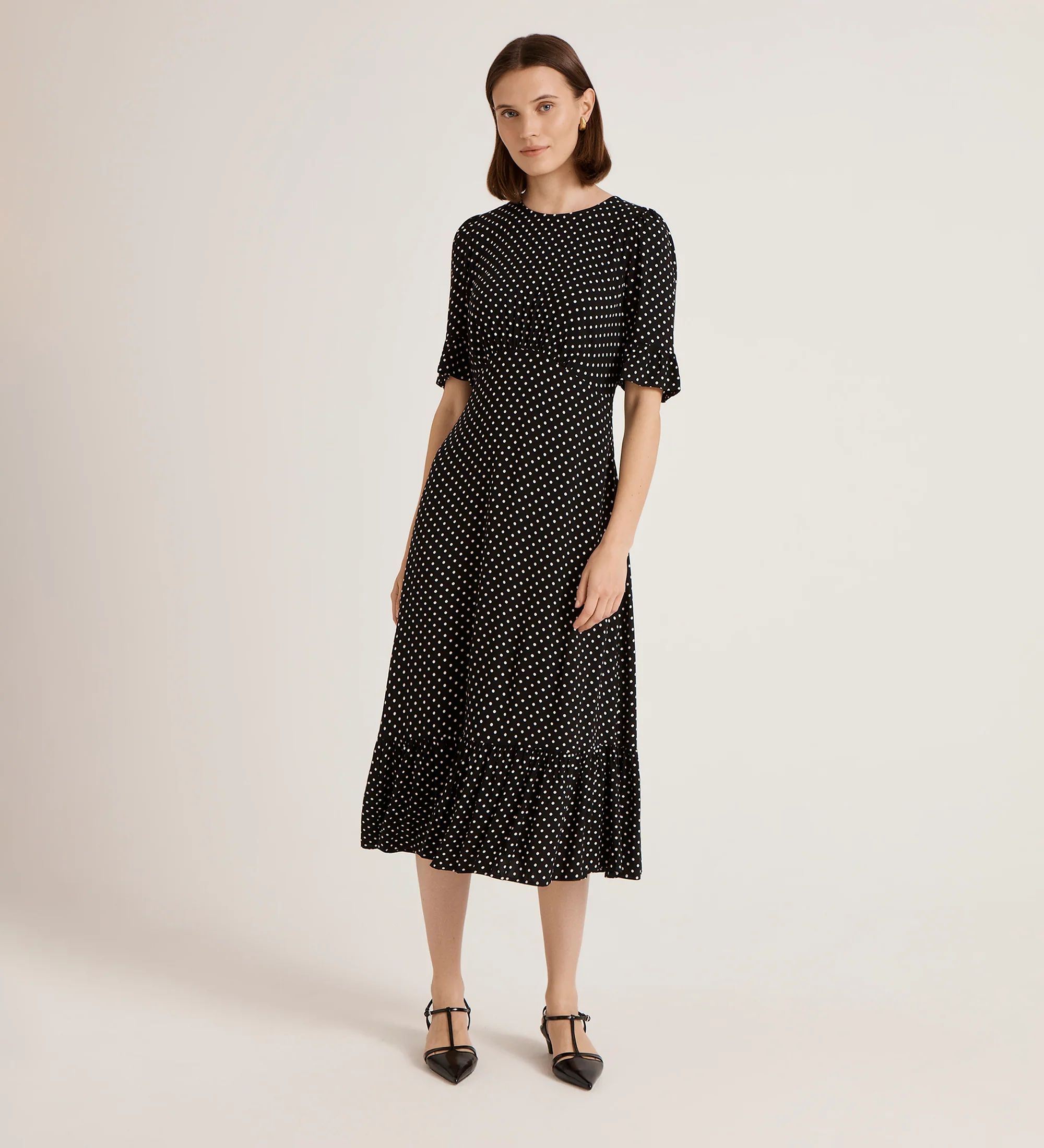 Sylvie Black Spot Midi Tea Dress - Image 3