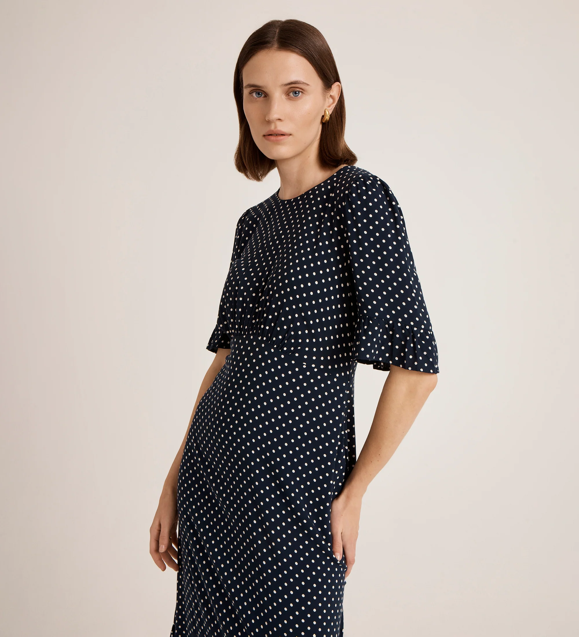 Sylvie Navy Spot Midi Tea Dress - Image 3
