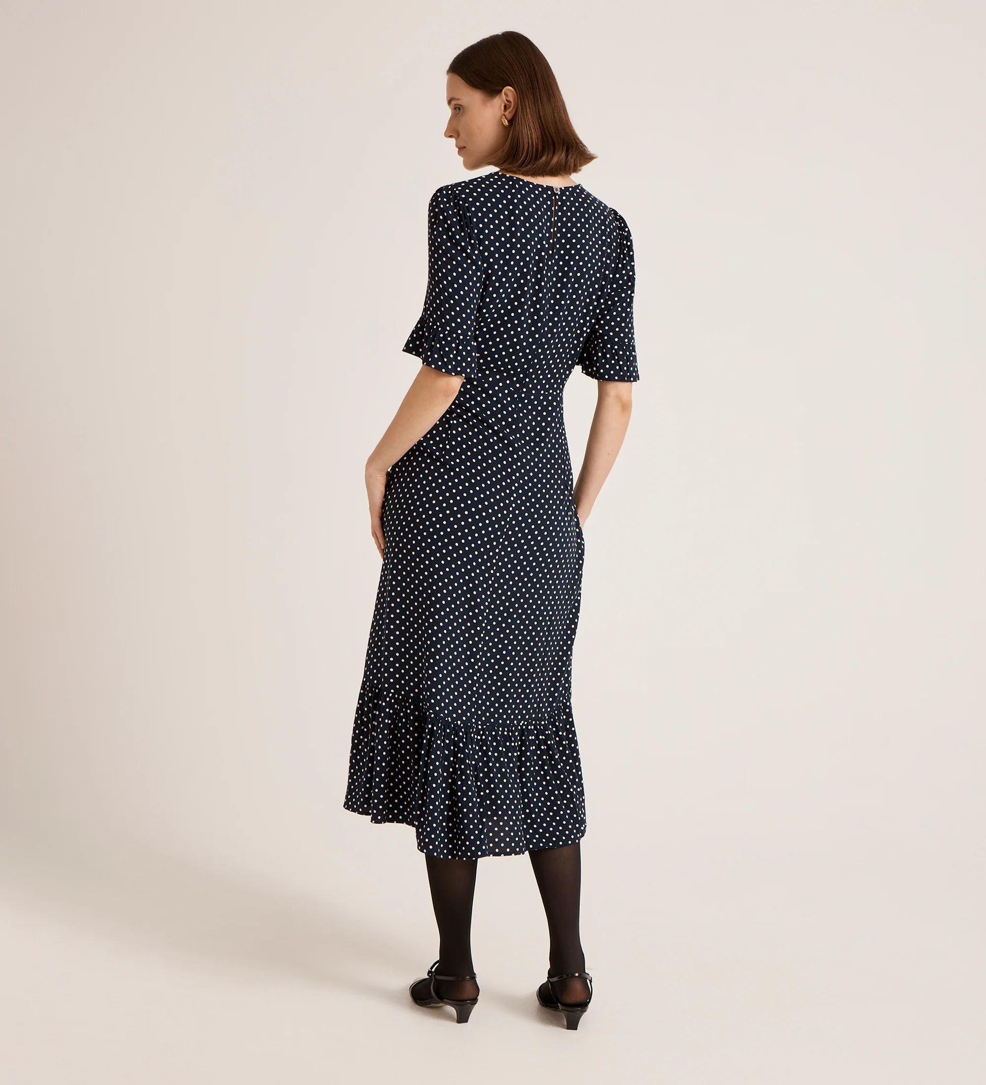 Sylvie Navy Spot Midi Tea Dress - Image 5
