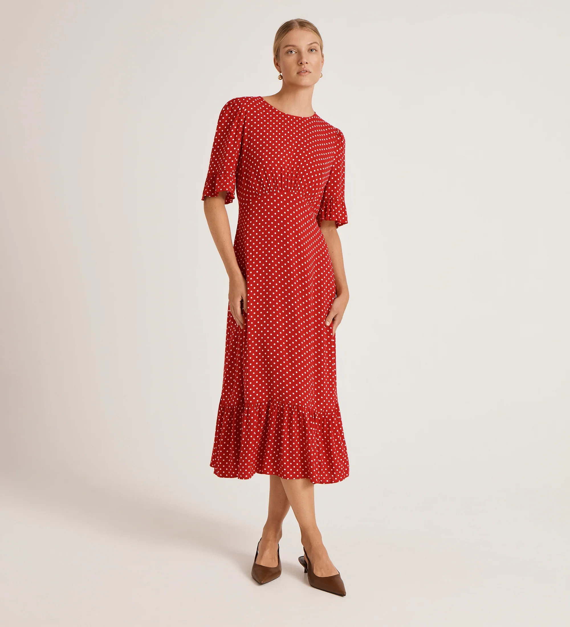 Sylvie Red Spot Midi Tea Dress - Image 3