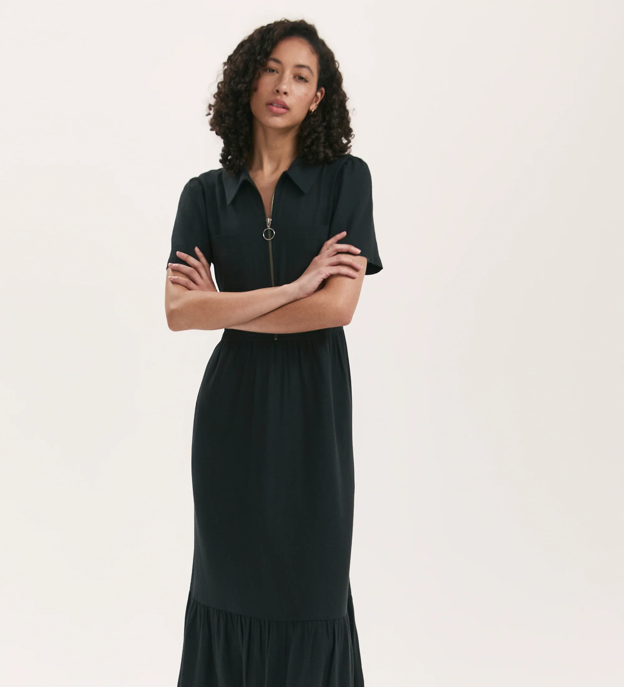 Tania Black Linen Blend Midi Shirt Dress - Image 3