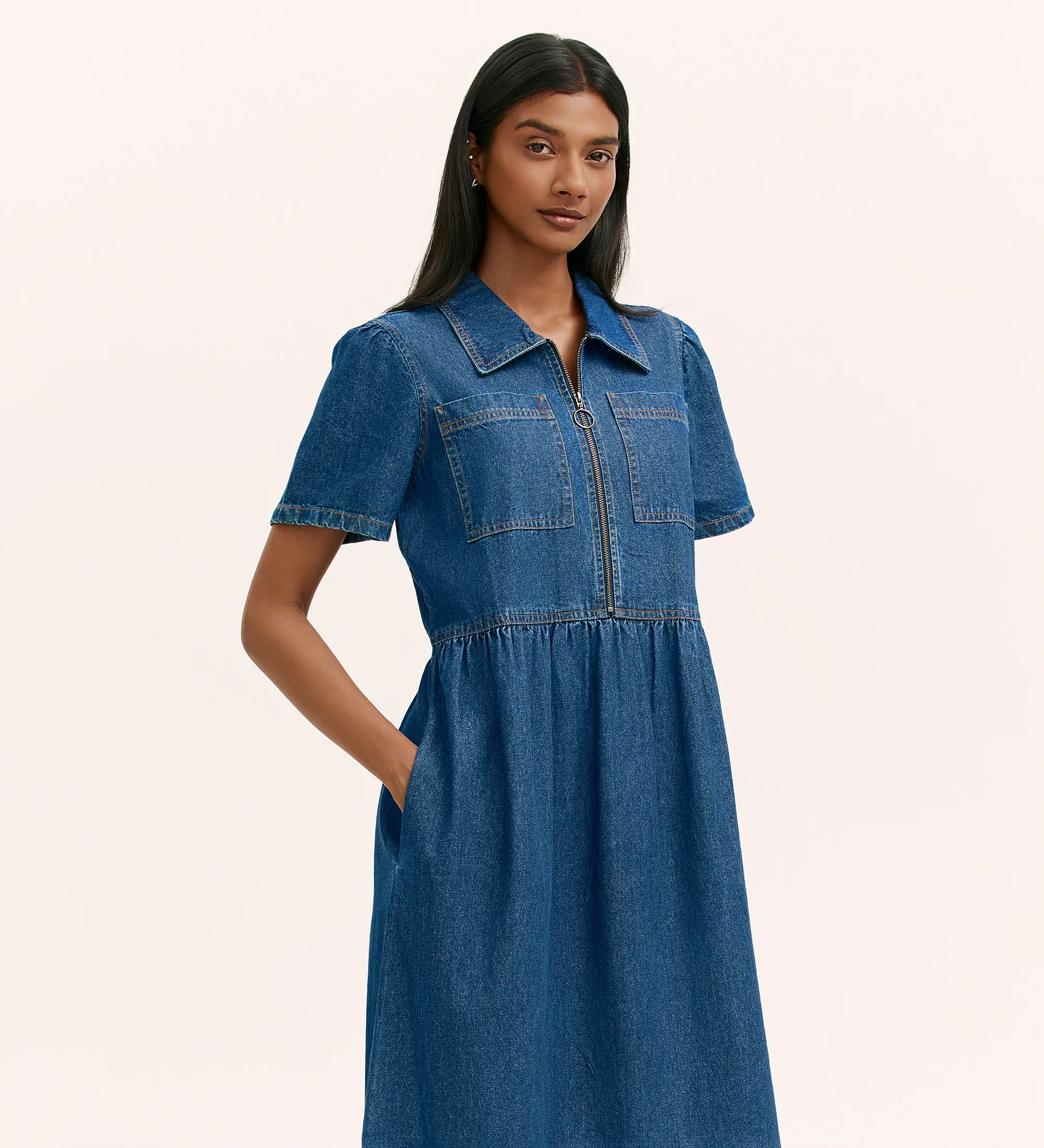 Tania Indigo Denim Midi Dress - Image 3