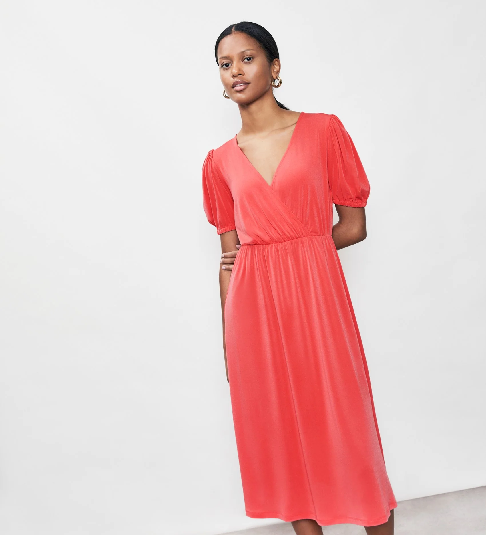Tanya Coral Jersey Crepe Midi Dress - Image 2