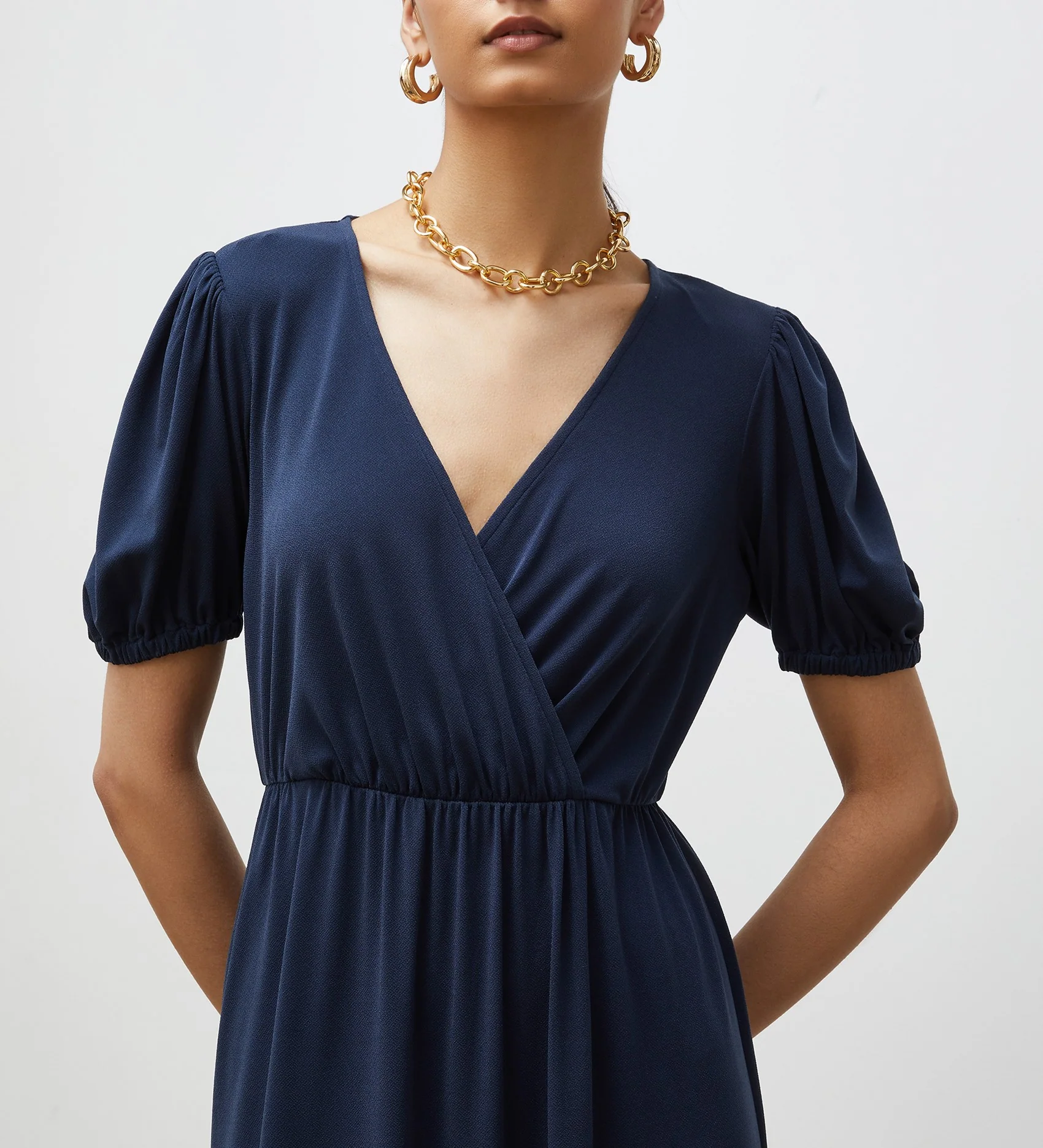 Tanya Navy Jersey Crepe Midi Dress - Image 2