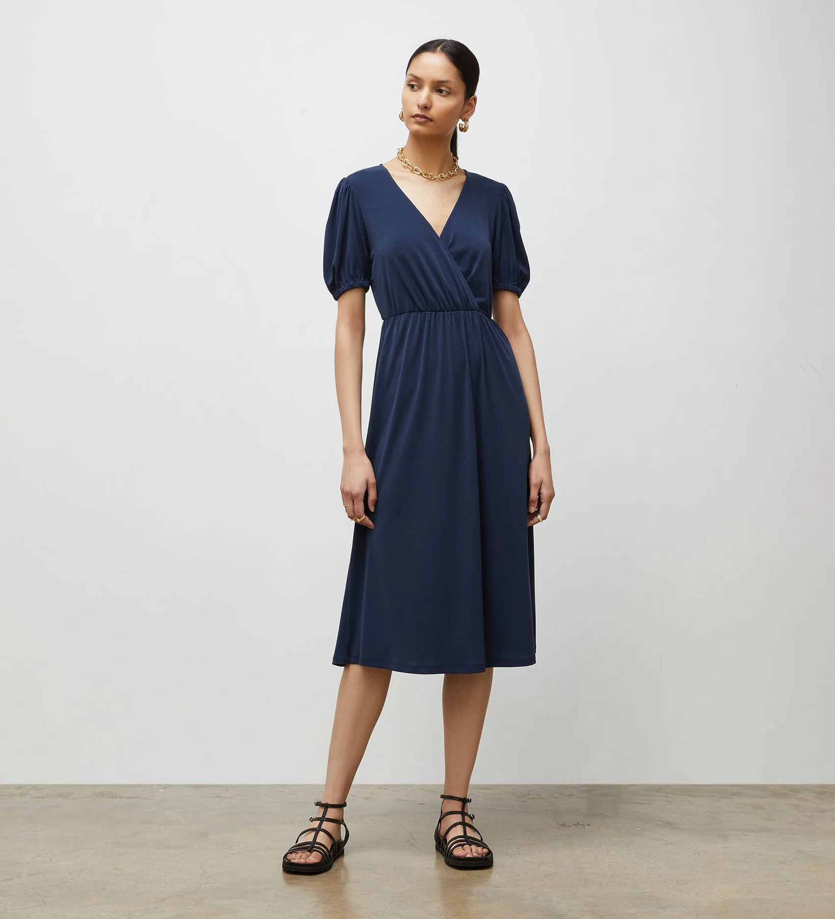Tanya Navy Jersey Crepe Midi Dress - Image 3