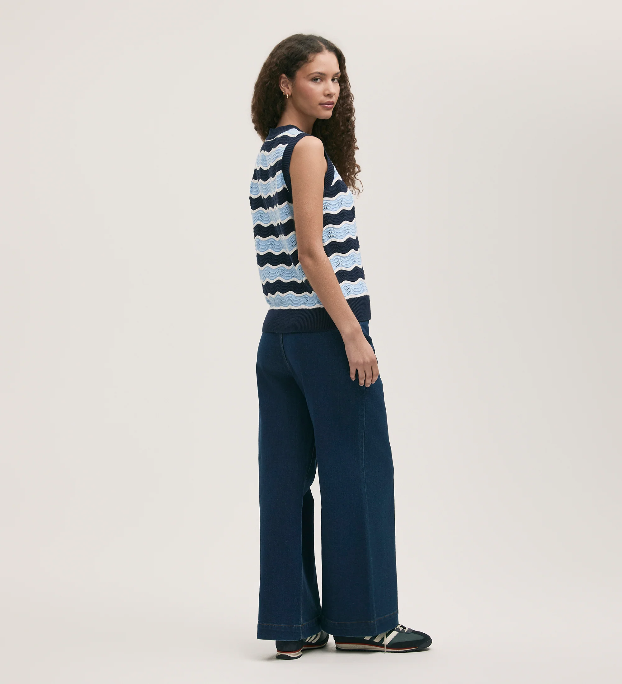 Taylor Blue Stripe Crochet Vest - Image 4