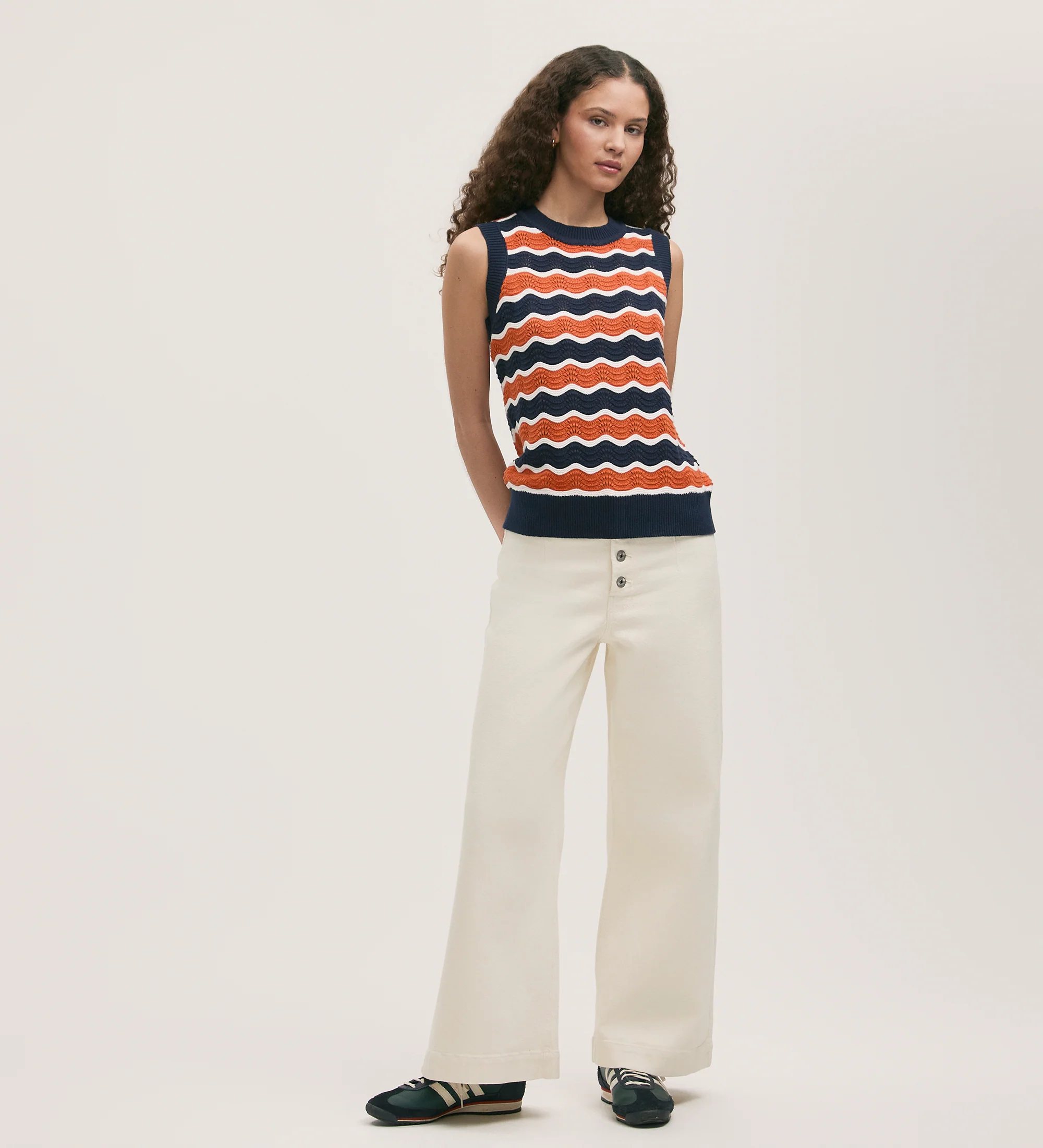 Taylor Orange Stripe Crochet Vest - Image 2