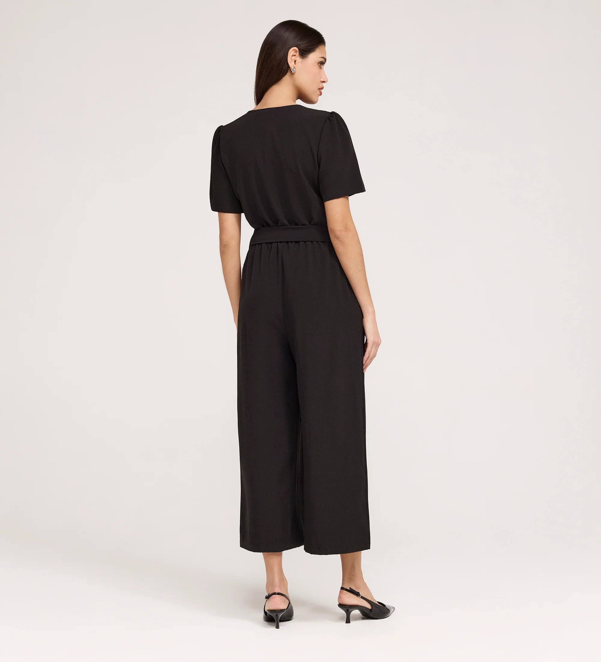 Uma Black Crepe Short Sleeve Jumpsuit - Image 6
