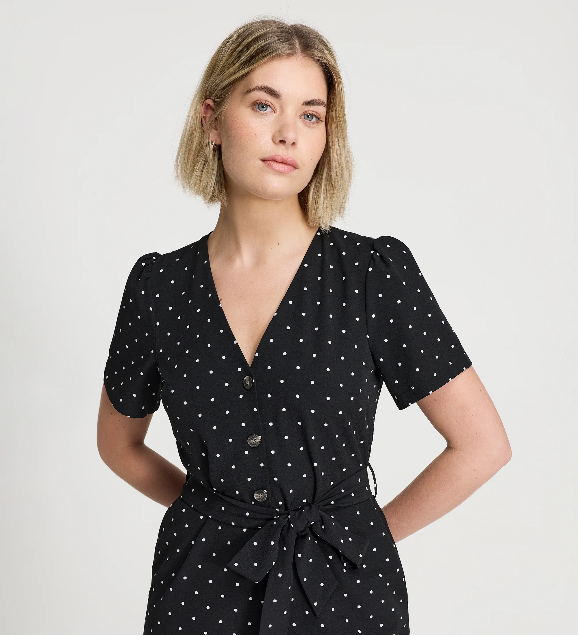 Uma Black Polka Dot Belted Wide Leg Jumpsuit - Image 2
