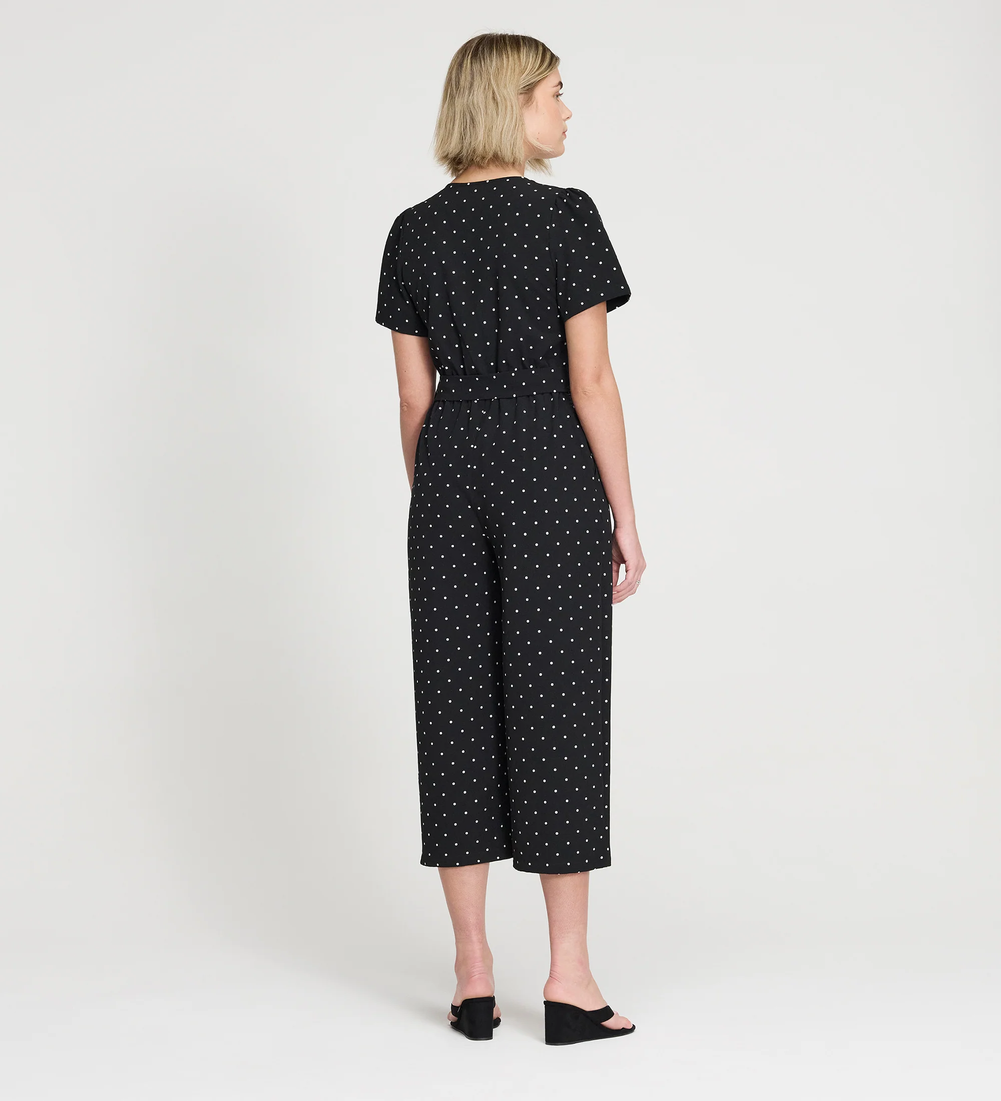 Uma Black Polka Dot Belted Wide Leg Jumpsuit - Image 5