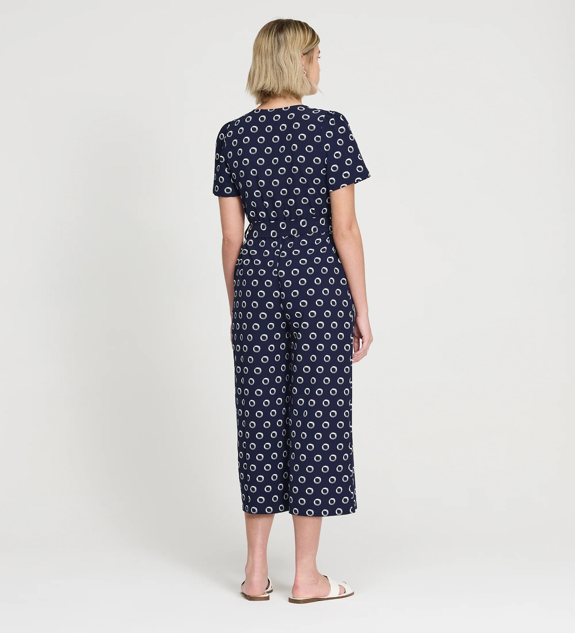 Uma Navy Polka Dot Belted Wide Leg Jumpsuit - Image 7