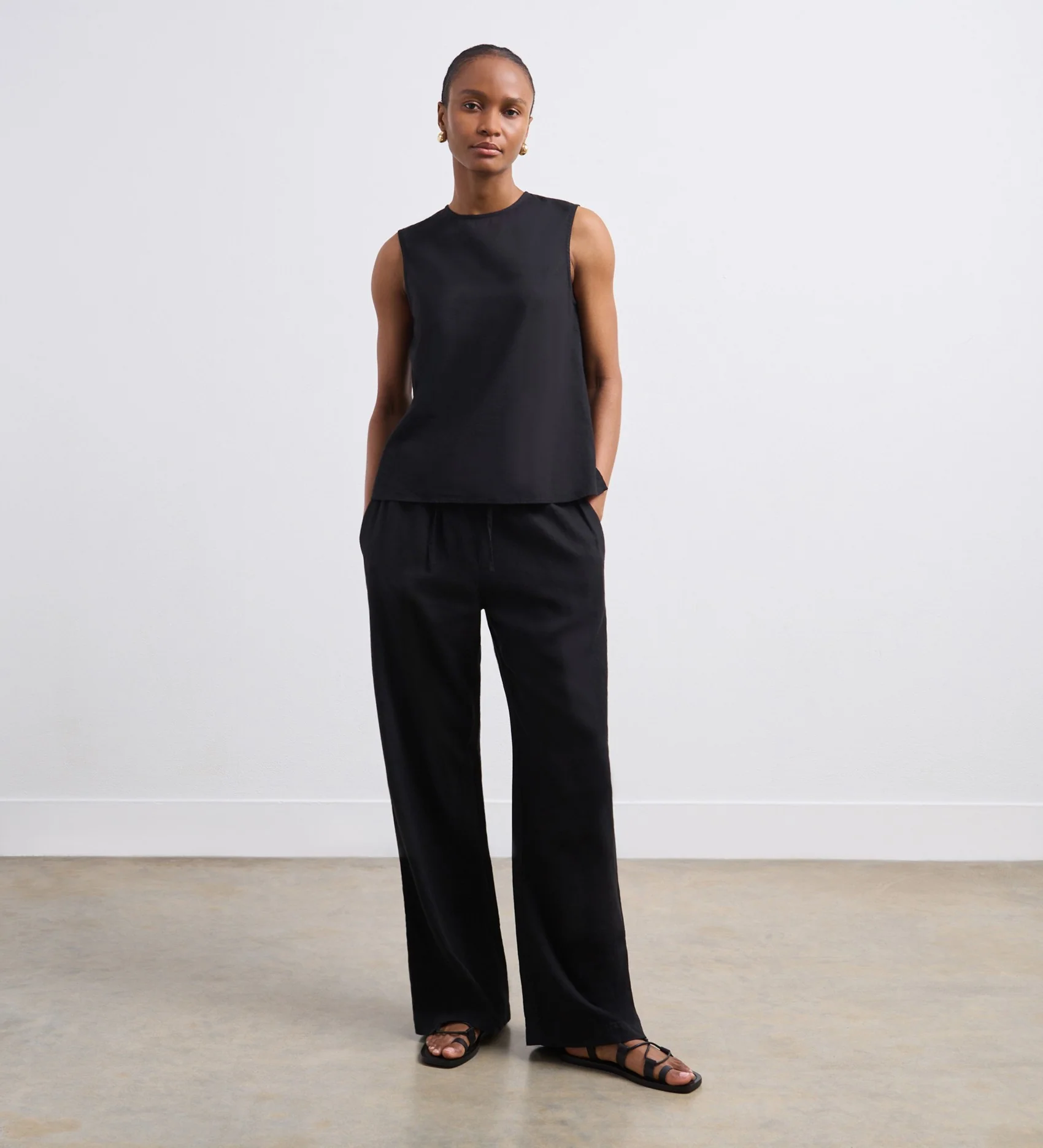 Vallie Black Linen Mix Sleeveless Top - Image 2