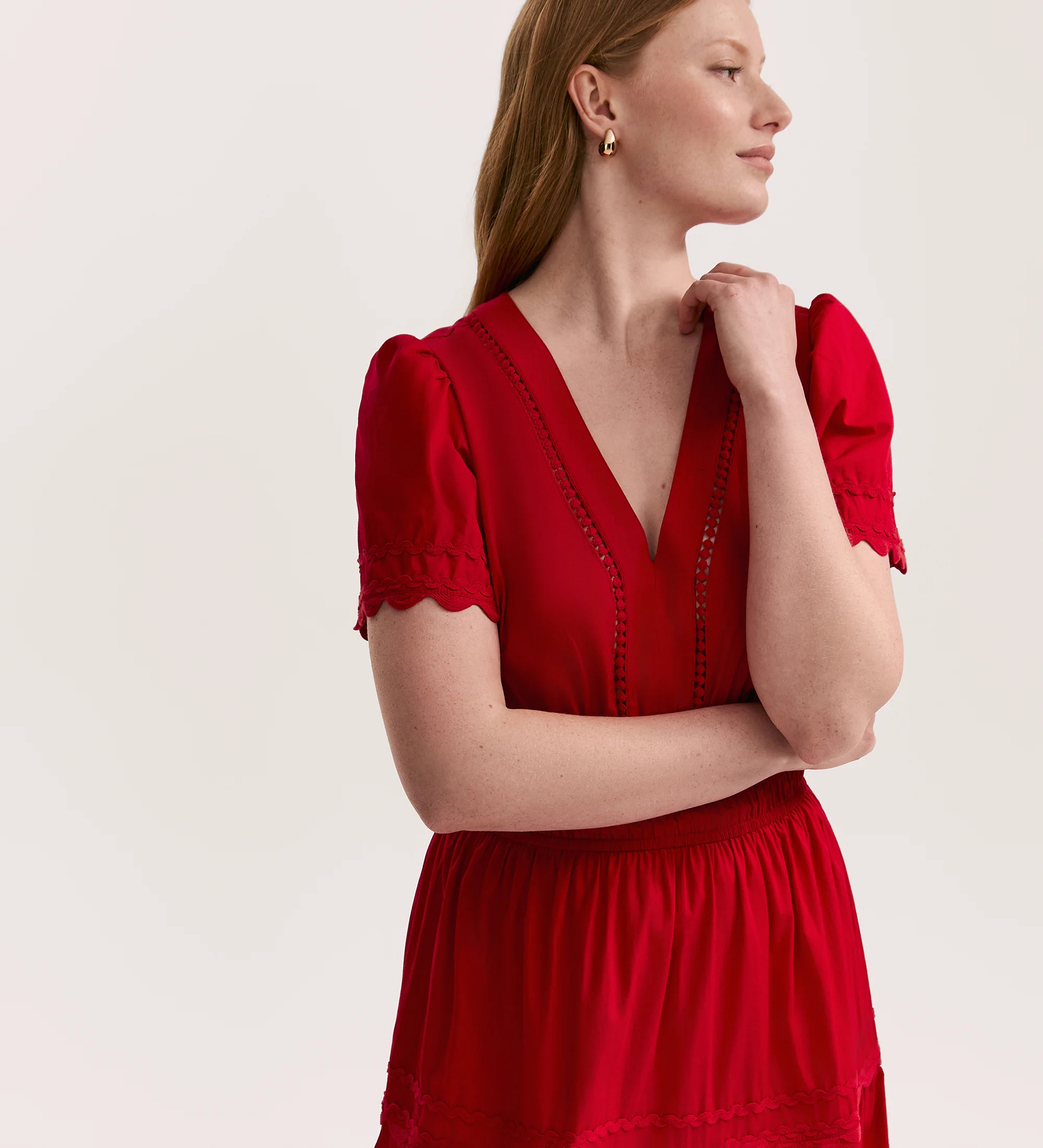 Wren Red Cotton Midi Tiered Dress - Image 2