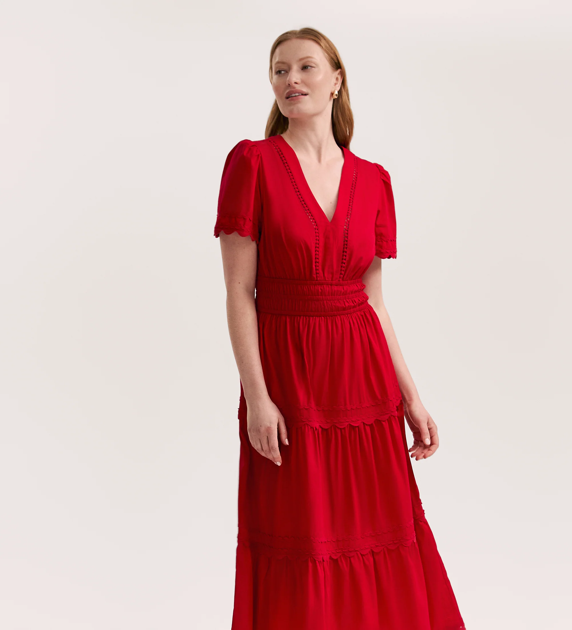 Wren Red Cotton Midi Tiered Dress - Image 3