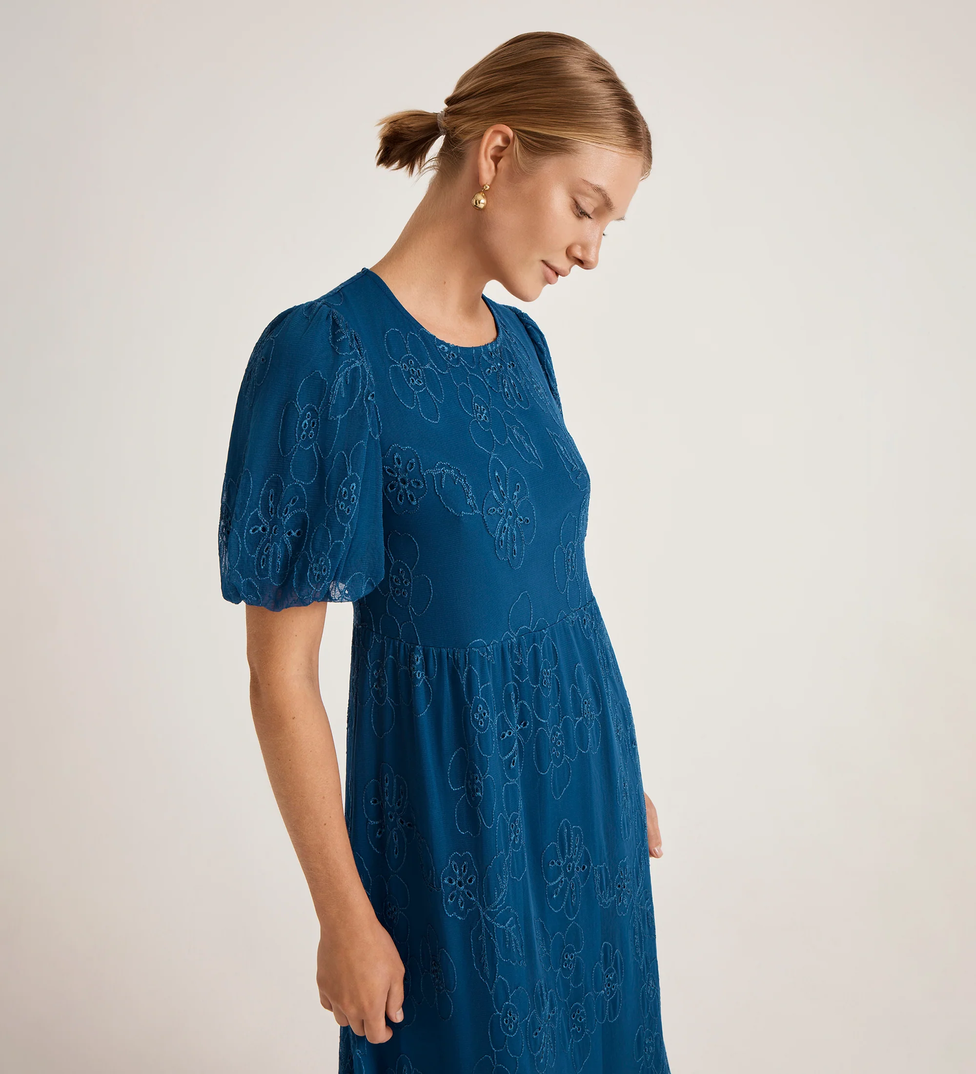 Yasmine Blue Mesh Midi Tea Dress - Image 3