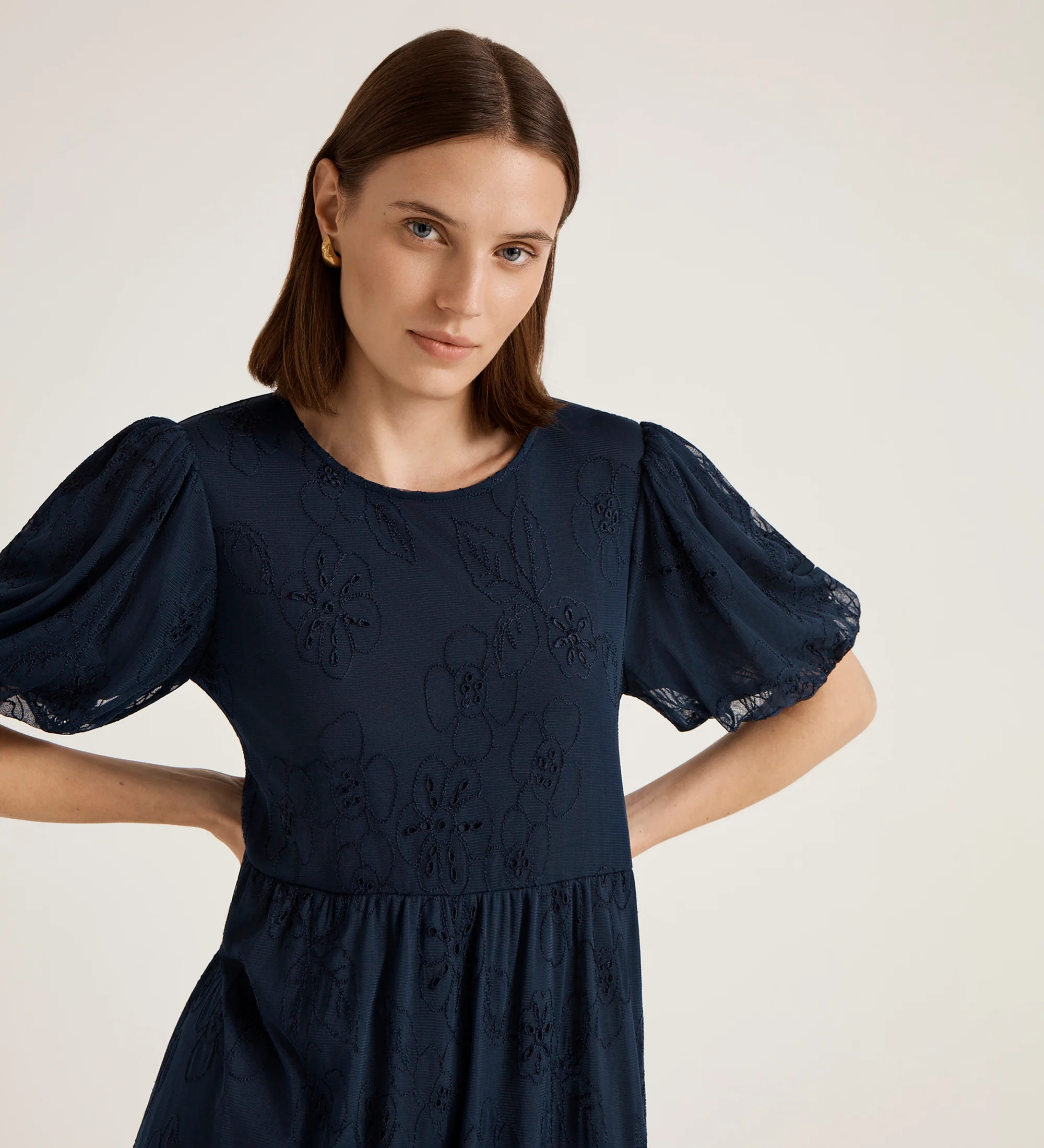 Yasmine Navy Mesh Midi Tea Dress - Image 2