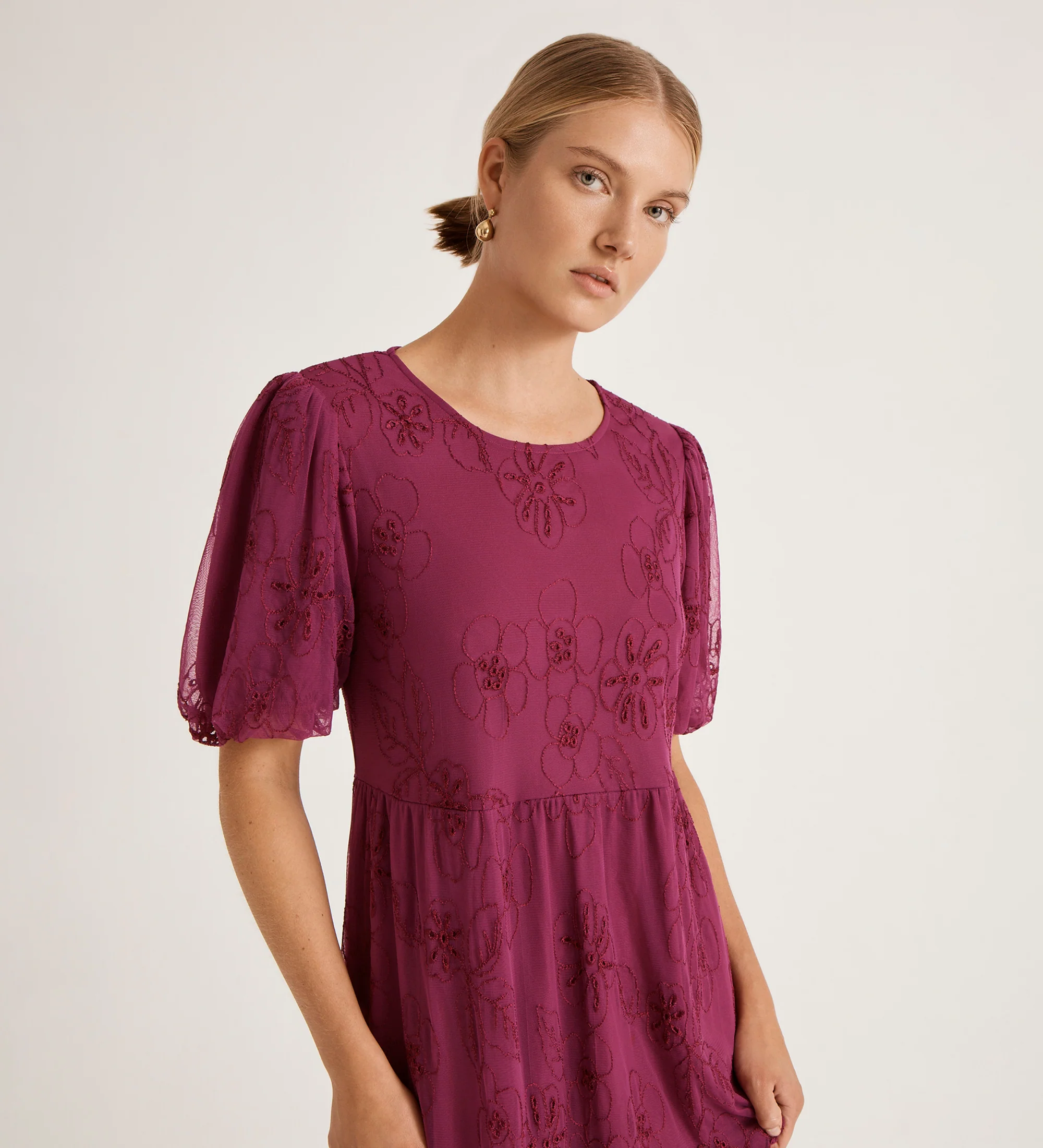 Yasmine Purple Mesh Midi Tea Dress - Image 3