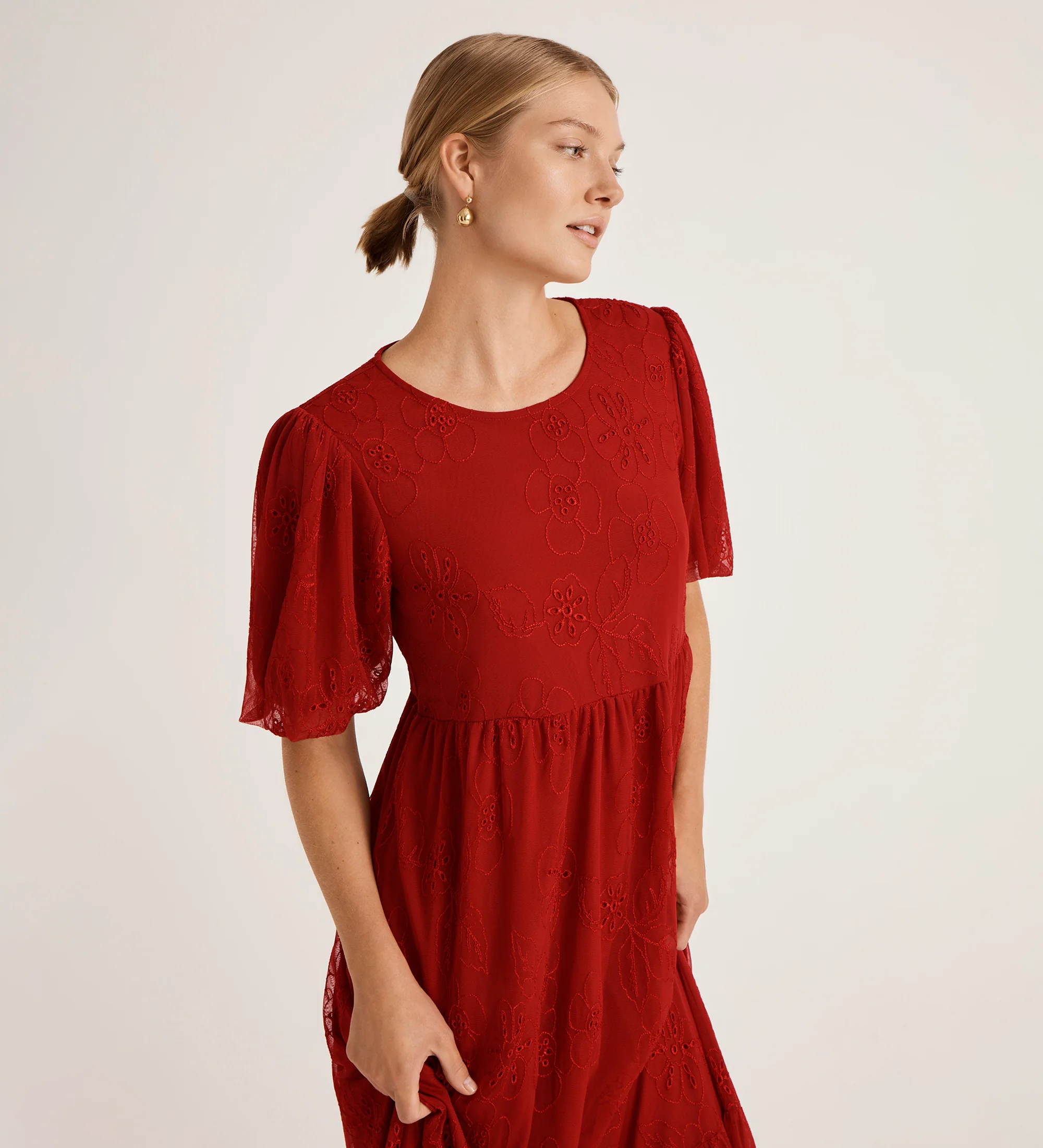 Yasmine Red Mesh Midi Tea Dress - Image 4