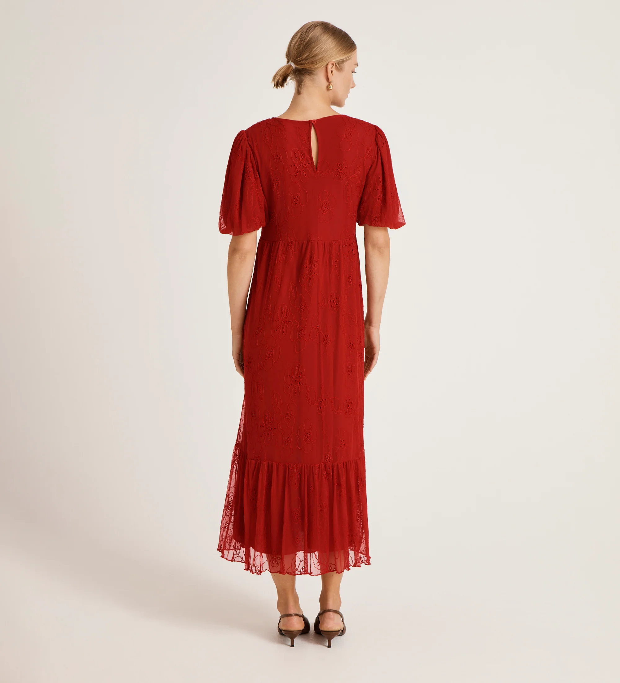 Yasmine Red Mesh Midi Tea Dress - Image 6