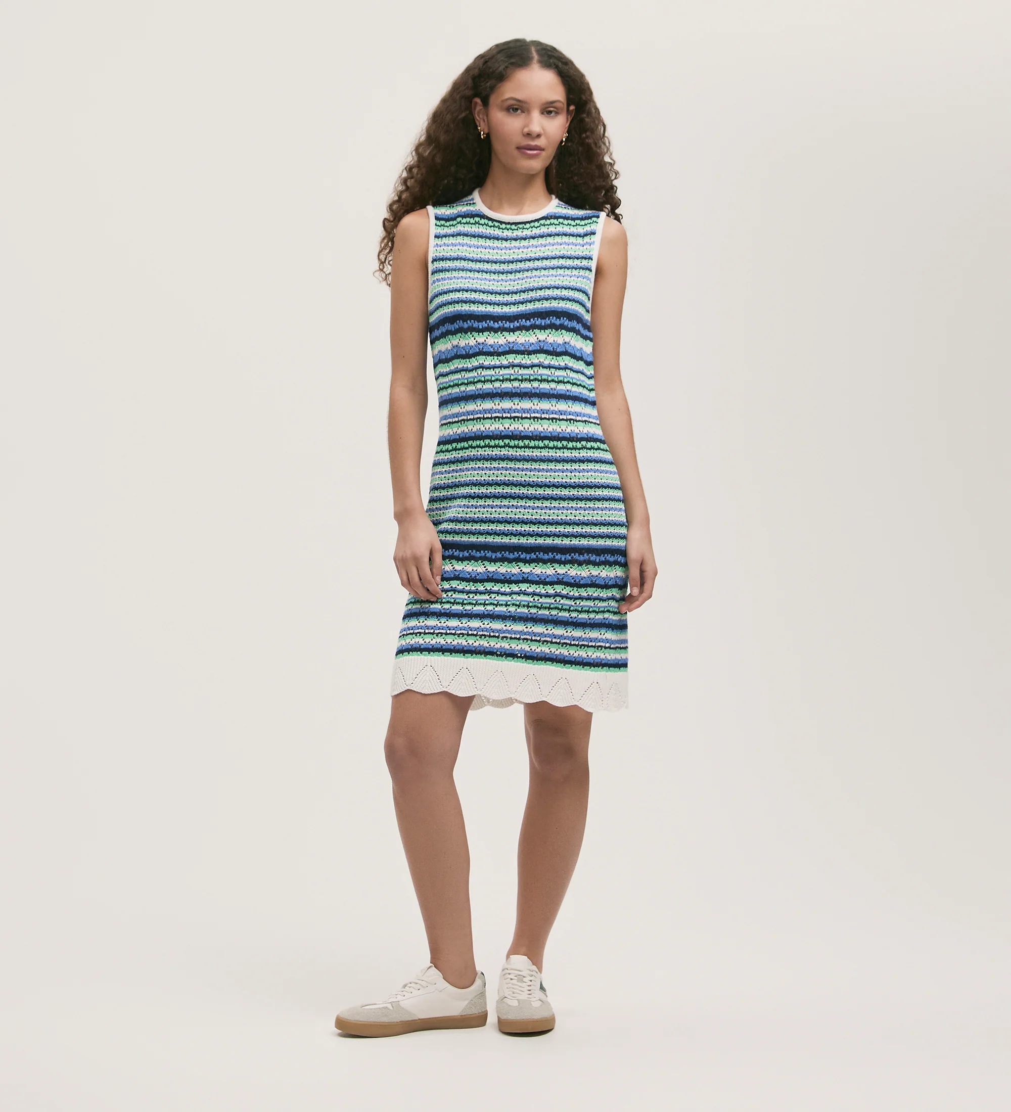 Zendaya Blue Striped Crochet Knee Length Dress